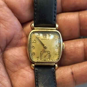 Hamilton Gold Tone Watch with Black Leather Strap